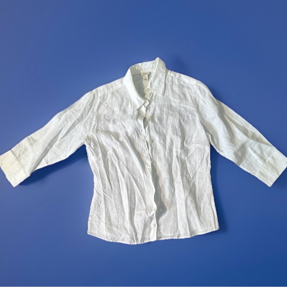 L.L.Bean Women’s Premium Washable White  100% Linen Shirt Top Tunic Size S